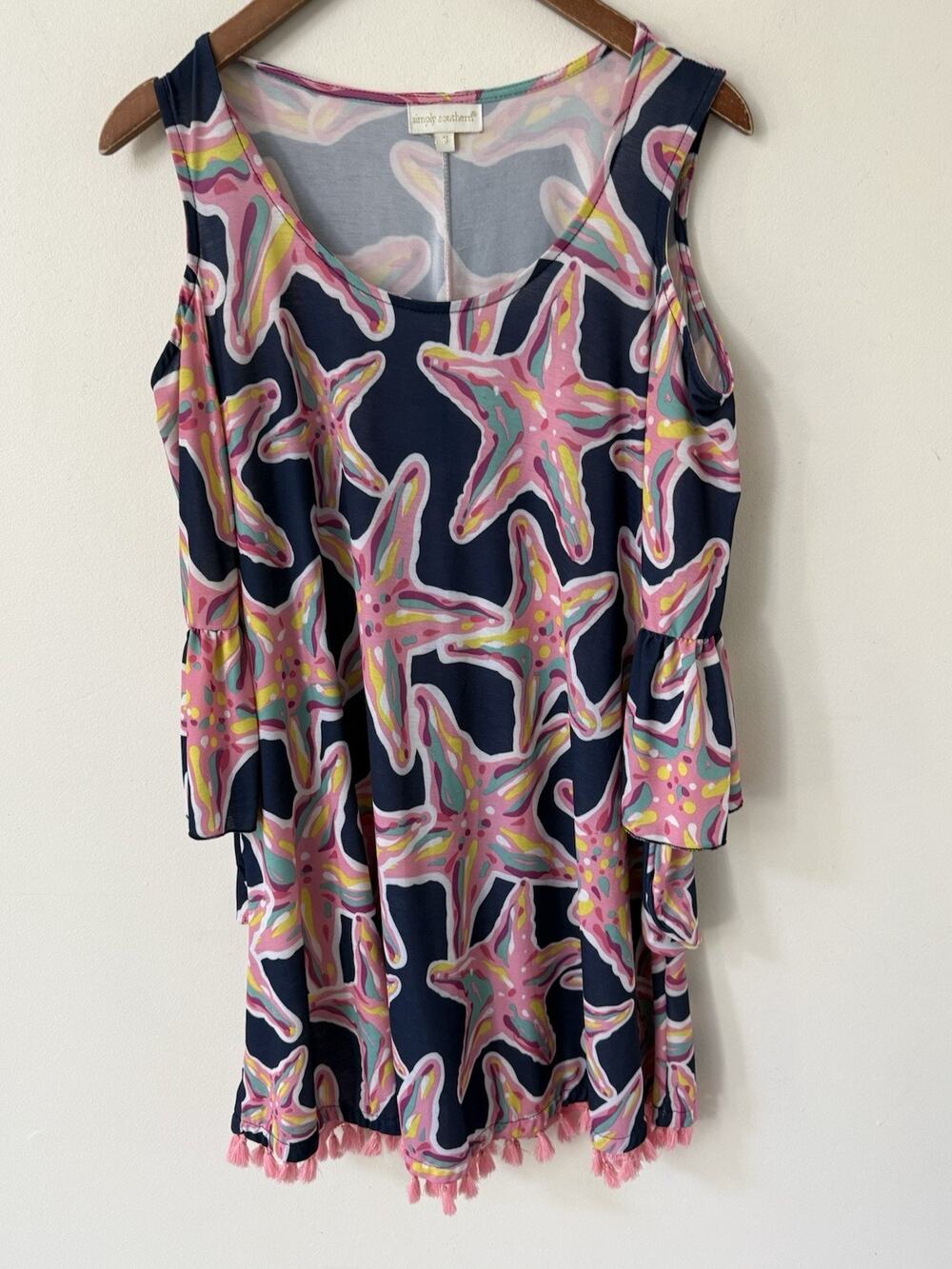 Simply Southern Savannah Starfish Tassel Dress Womens Size S Tunic Lagenlook
